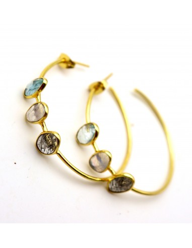 BOUCLES D'OREILLES RIMA AQUA MARINE/ LABRADORITE/ RUTILE GRIS Amélioration de cerveau avec